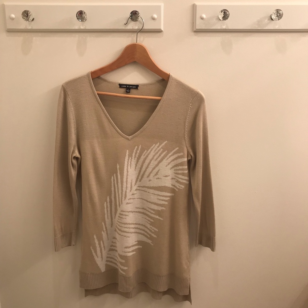 Cable & Gauge Palm Leaf Sweater - Beige & White
